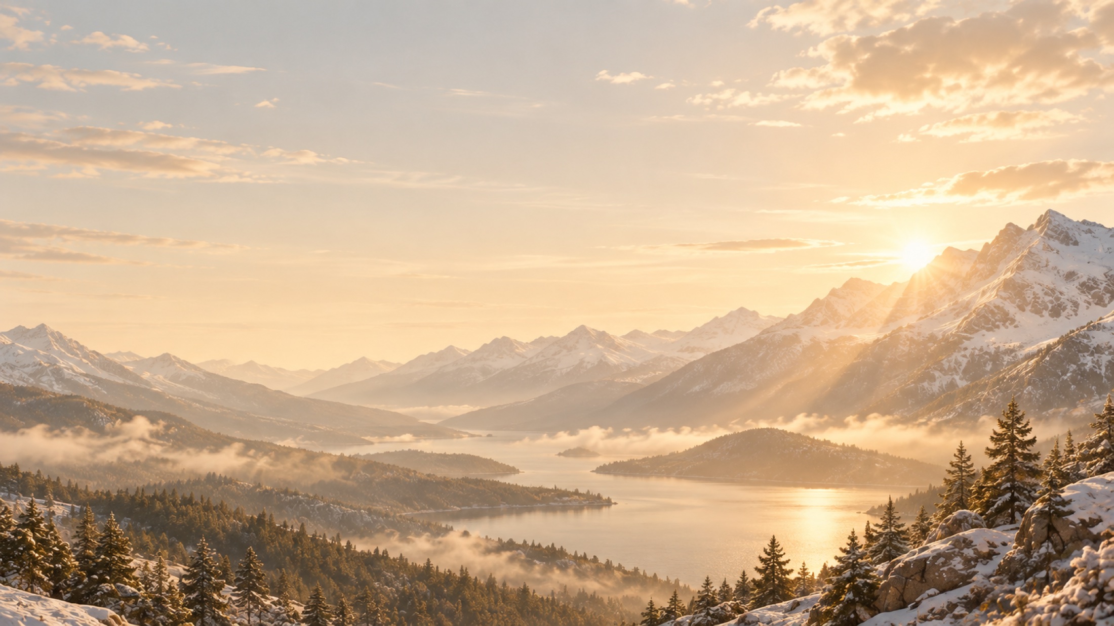 Sunlight over a quiet mountain landscape