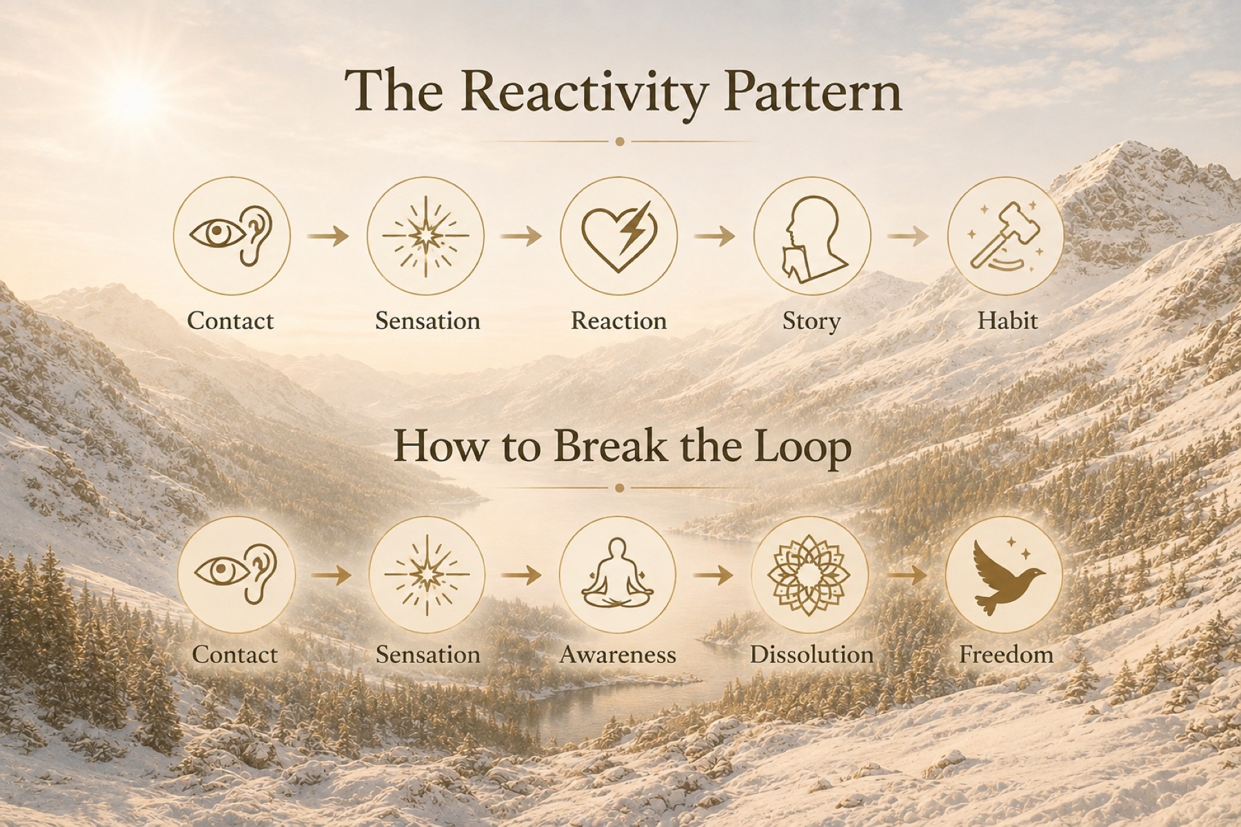 The reactivity pattern and the awareness path from contact and sensation to freedom